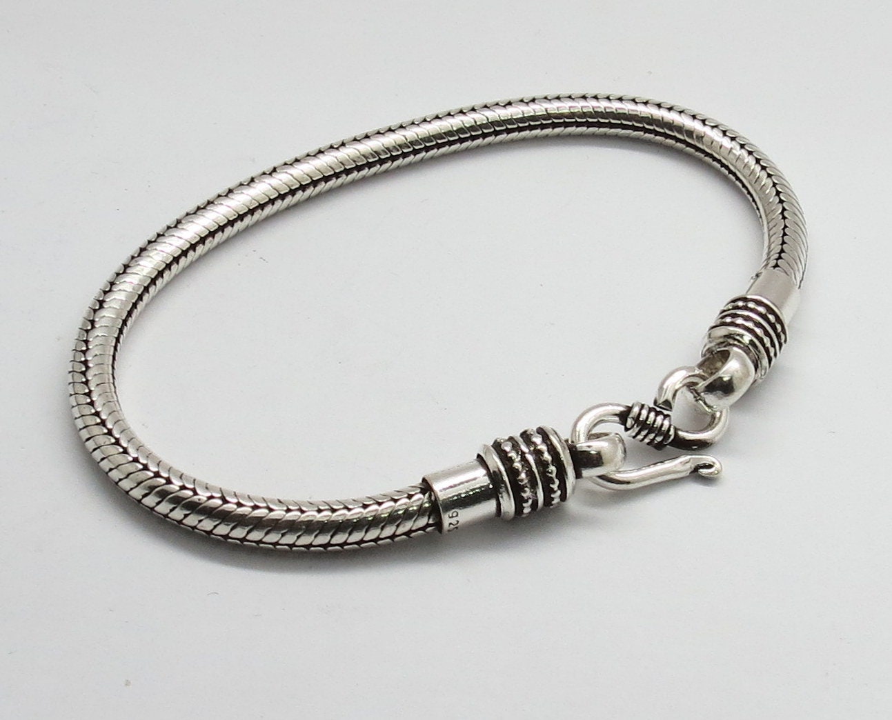 thumbnail image 2 of Handmade 4mm Bali Snake Chain Bracelet Solid 925 Sterling Silver 7.5 Inches 2 of 6