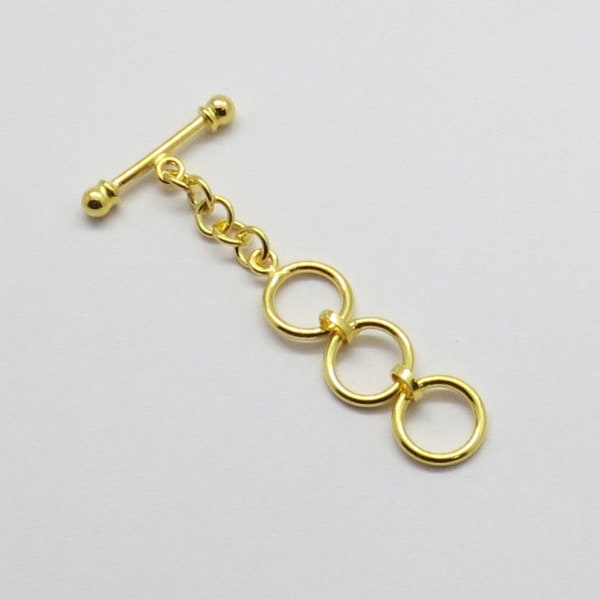 1 Piece Toggle Clasp Hook 22K Gold Vermeil 925 Sterling Silver 11xmm Round Rings Extender Adjustable Handmade