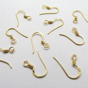 10 Stück 925 Sterling Silber 22K Gold Vermeil Ohrhaken, Ohrring Haken, 18mm Lang Federdraht Gewickelt