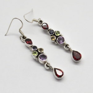 925 Sterling Silver Earrings Natural Gemstone Multi Stone Earrings 01 Pair Handmade