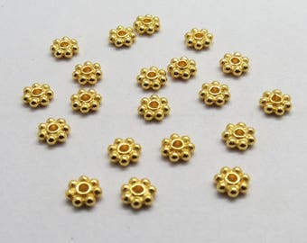 Cuentas de oro de 22 quilates, espaciador de margaritas de plata de ley 925, cuentas de Bali de oro vermeil, cuentas redondas de 4 mm, 20, 100 piezas