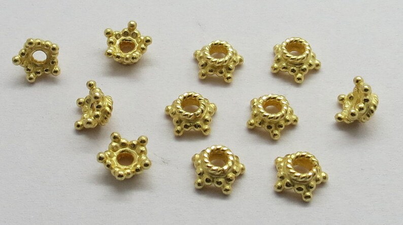 10 Pieces 22K Gold Vermeil Beads 925 Sterling Silver Star Bead Cap 6mm Silver Bali Spacer Beads