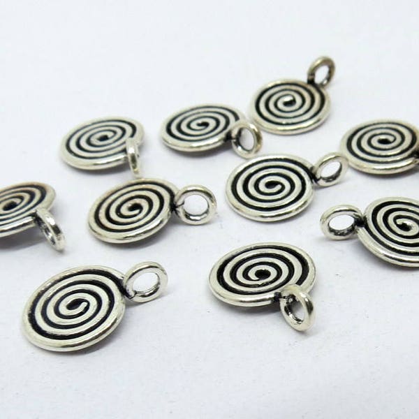 6 Stück 925 Sterling Silber Perlen Charms Charms Bali Silber Perlen 9mm Rund Spirale Charms Handarbeit Hill Tribe Silber