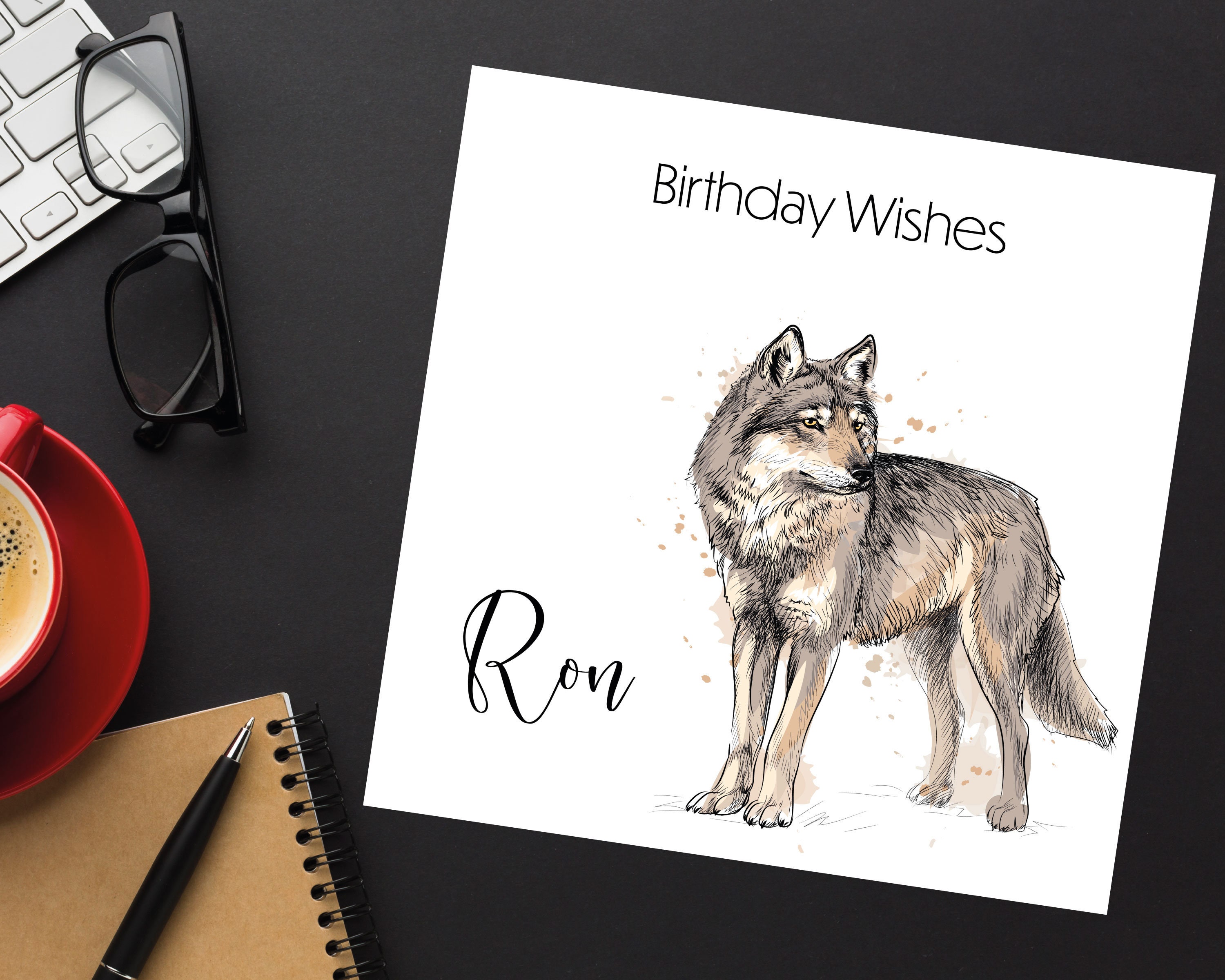 Wolf Birthday Card Personalised With Name / Watercolour Wolf | Etsy