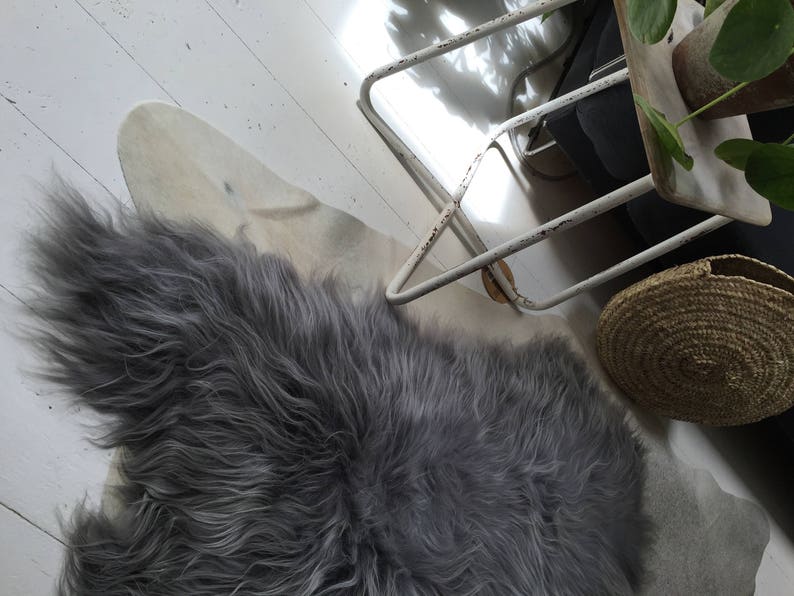 Grey Sheepskin Rug/ Throw/ Long Wool Icelandic Sheepskin Rug Etsy