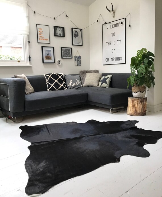 Large Solid Black Premium Cowhide Rug 2 0m X 1 8m Etsy