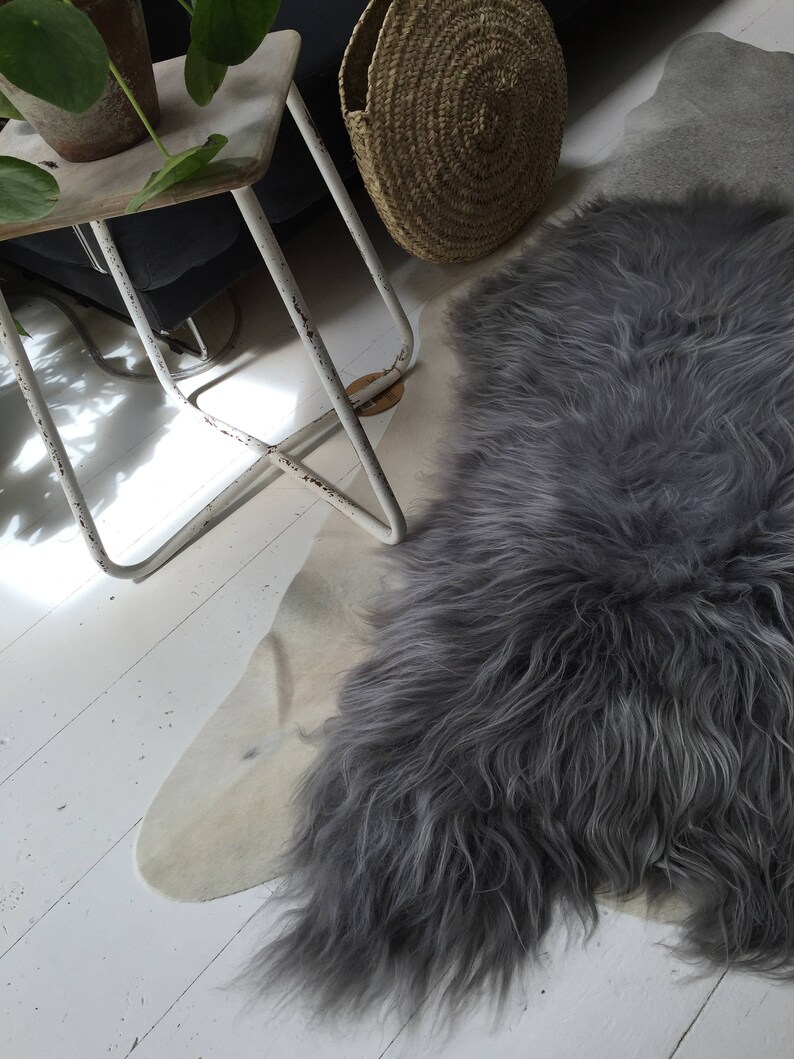 Grey Sheepskin Rug/ Throw/ Long Wool Icelandic Sheepskin Rug Etsy