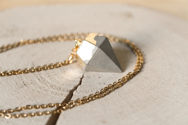 Jewellery set with concrete diamond chain pendant and earrings Dipped Top rose gold gold silver