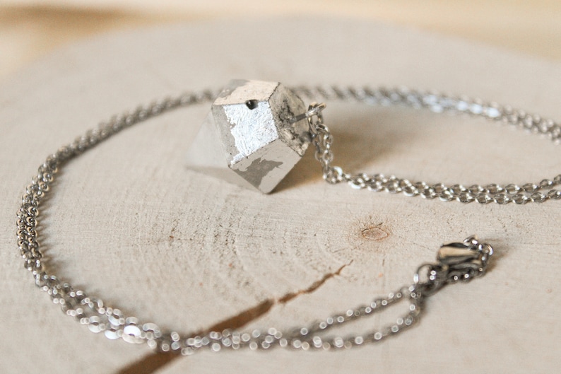 Jewellery set with concrete diamond chain pendant and earrings Dipped Top rose gold gold silver