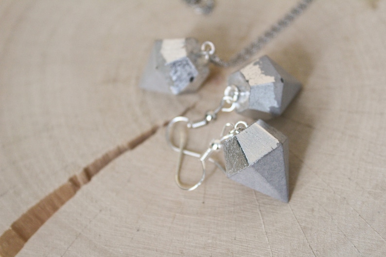 Jewellery set with concrete diamond chain pendant and earrings Dipped Top rose gold gold silver