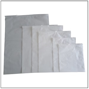 May include: Five clear plastic zippered bags of varying sizes. The bags are all white and have a zipper closure on one side.
