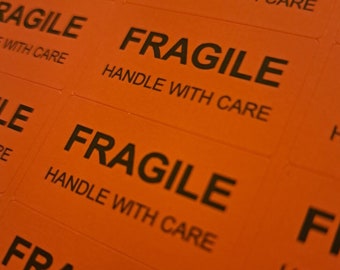 FRAGILE Handle With Care / Thank You For Your Order Labels (RED / YELLOW)