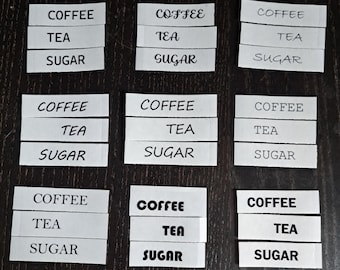 Coffee Tea Sugar Glossy Transparent Labels-Stickers for Jars/Containers/Kitchen