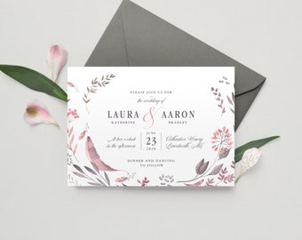 2-Piece Mauve / Blush Floral Wedding Invitation Suite | Floral Wedding Invitations, Modern Invitation, Pink Wedding Invite