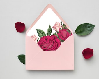 A7 Burgundy Rose Watercolor Envelope Liner | DIY Envelope Liner, Modern A7 Envelope Liner, Formal Liners