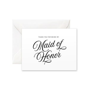 Gracias por ser mi doncella de honor tarjeta / gracias tarjeta de día de la boda, tarjeta de caligrafía moderna, tarjeta hecha a mano, regalo a la dama de honor