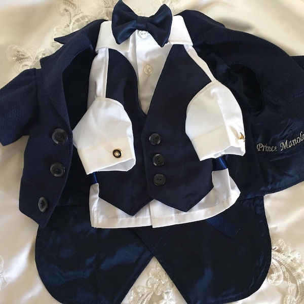 Navy Blue Dog Tuxedo, Tailor-made DogTuxedo, Dog Suit, Dog Wedding Attire, Two Piece Tuxedo