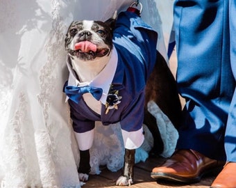 Dog Tuxedo, Dog Suit, Wedding Dog Tuxedo, Dog Wedding Attire, Navy Blue Dog Tuxedo, Custom Dog Tuxedo,