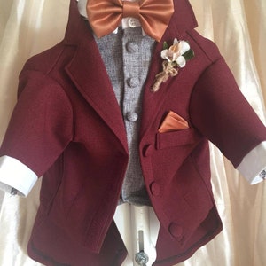 Red burgundy Dog Tuxedo, Dog Suit, Dog Jacket, Dog wedding attire image 3