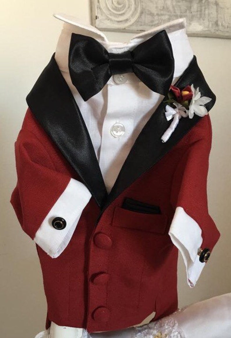 Burgundy Dog Tuxedo, Red Dog Tuxedo, Dog Wedding Attire, Dog Tuxedo, Dog Suit, Wedding image 2