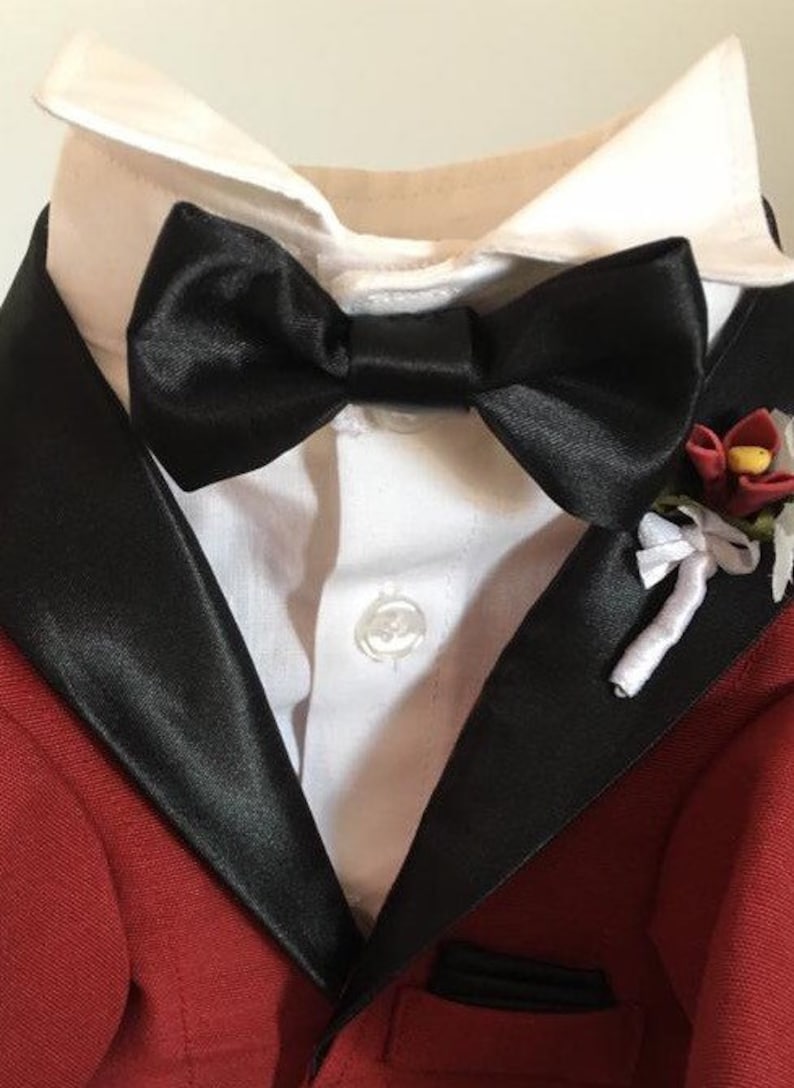 Burgundy Dog Tuxedo, Red Dog Tuxedo, Dog Wedding Attire, Dog Tuxedo, Dog Suit, Wedding image 3