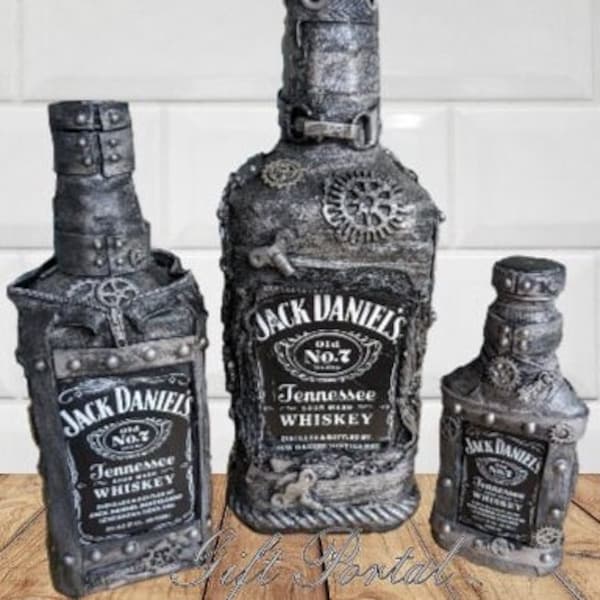 Liquor Bottle, Steampunk liquor Bottle, Jack Daniels bottle, Jack Daniels Gift, Decorative liquor bottle, Jack Daniel’s bar gift, gift