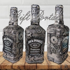 Large Jack Daniels Bottle, Steampunk liquor Bottle, Jack Daniels Gift, Decorative liquor bottle, Man Gift, Unique gift, Man Cave