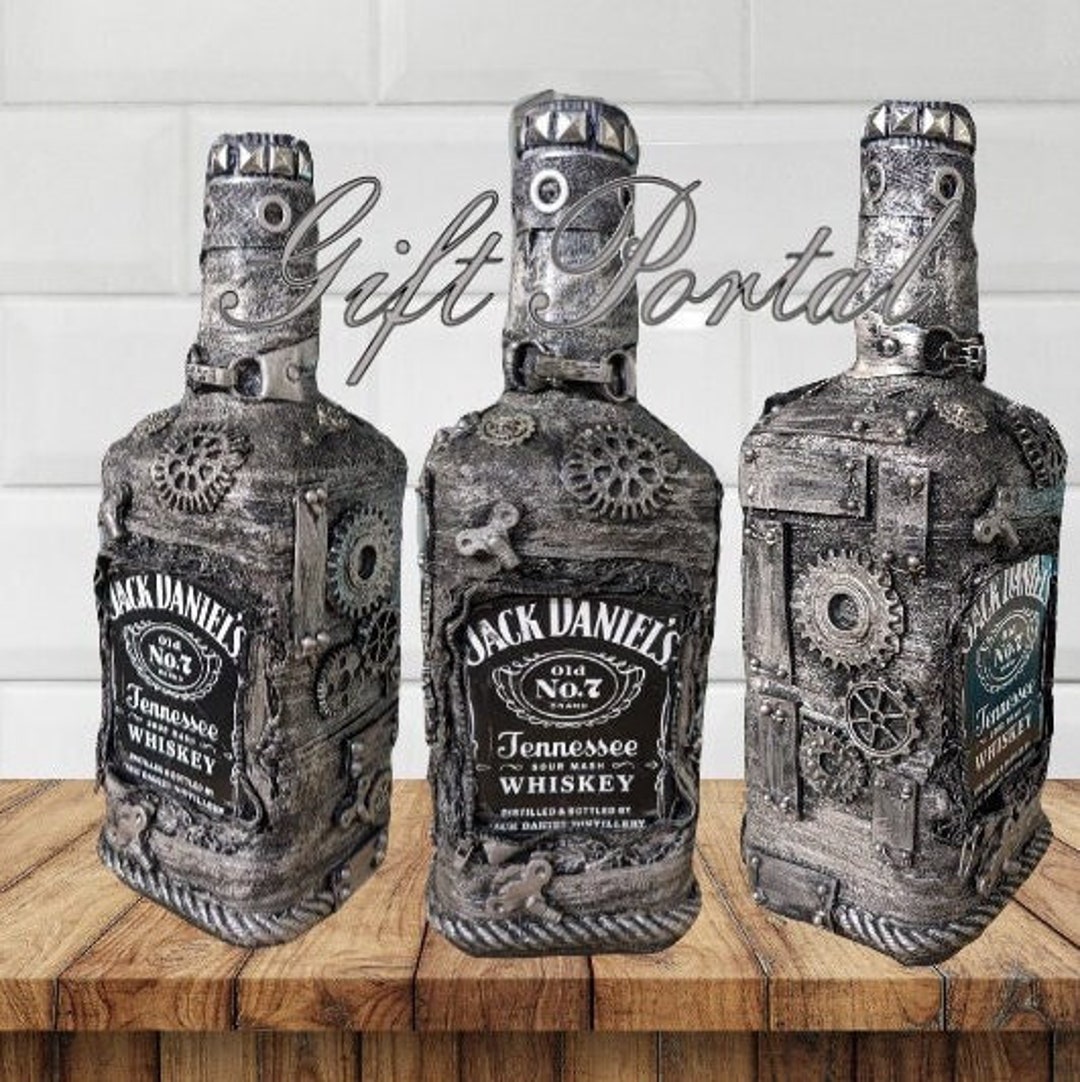 Large Jack Daniels Bottle, Steampunk Liquor Bottle, Jack Daniels Gift