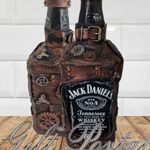 Large Jack Daniels Bottle, Steampunk liquor Bottle, Jack Daniels Gift, Decorative liquor bottle, Man Gift, Unique gift, Man Cave