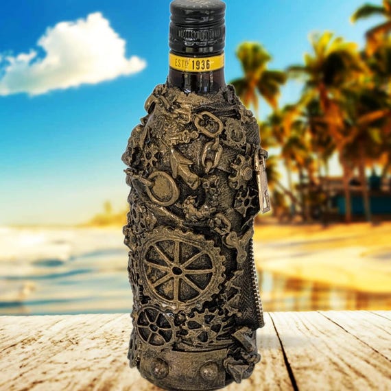 Small Kahlua Liquor Bottle, Steampunk Liquor Bottle, Decorative