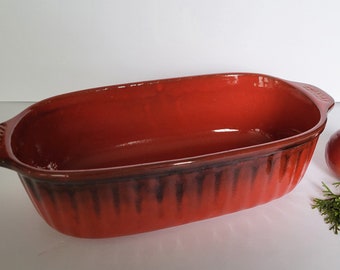 DeSilva Large Italian Red Terra Cotta Loaf Baker Pan with End Handles