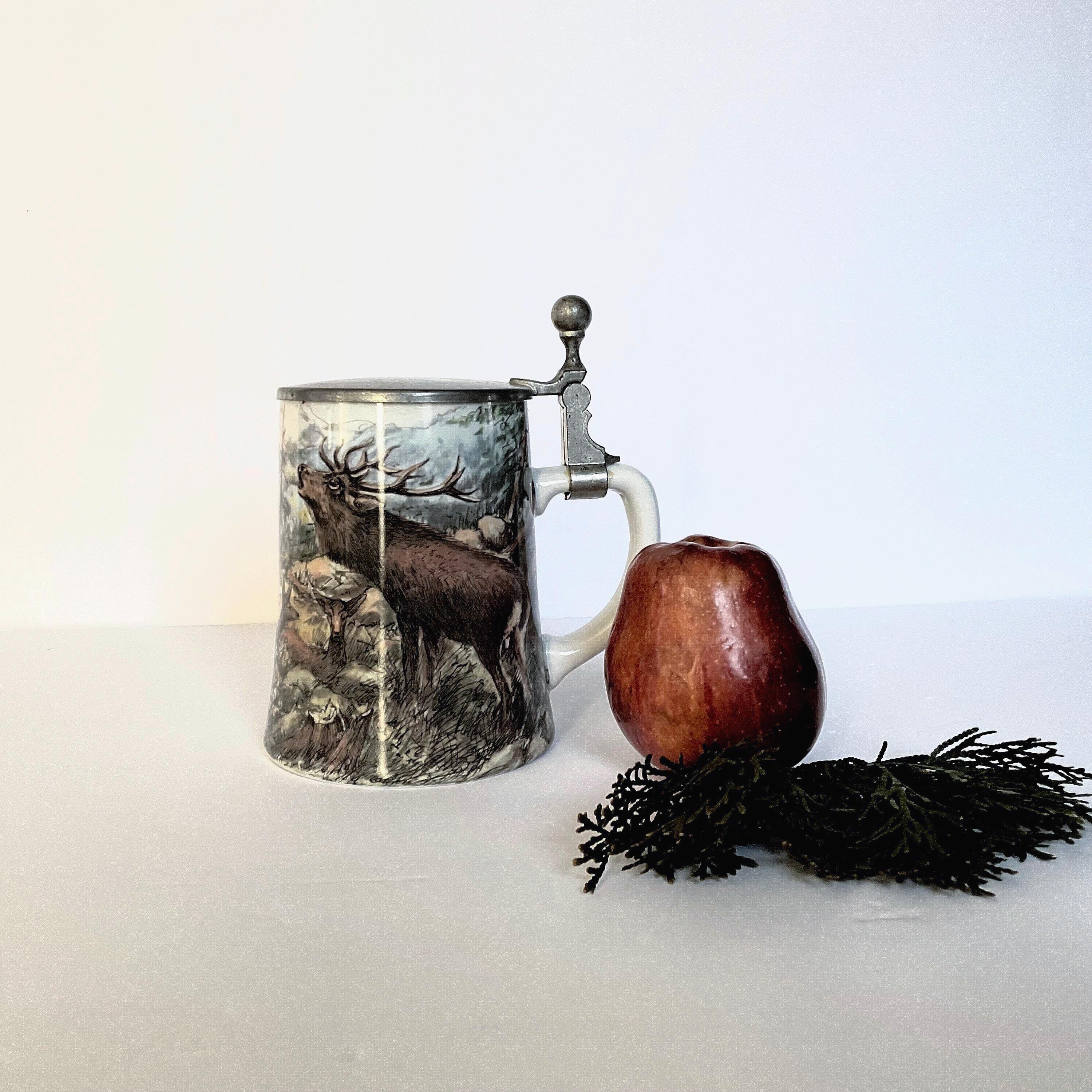 はに German Beer Stein Ceramic Mug With Lid and Deer Picture - Etsy