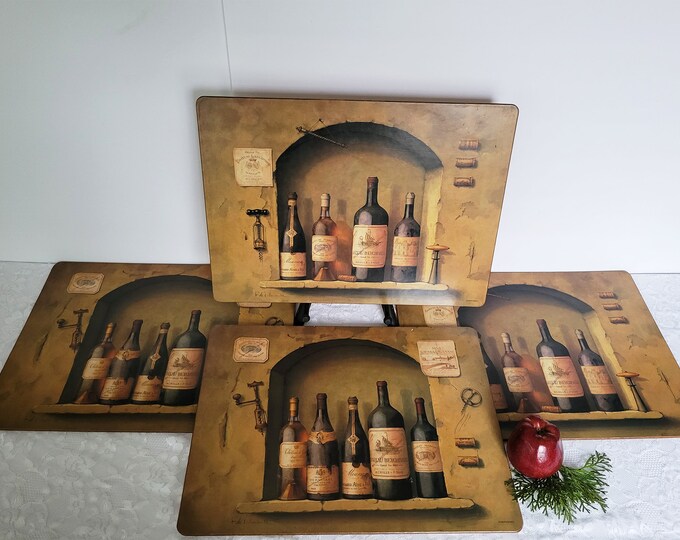 Vtg 4 Pimpernel French Artist Table Placemats by Fabrice De Villeneuve