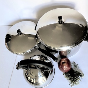 REDUCED Vtg Farberware Stainless Steel & Aluminum Clad 5 Pc Cookware Lot