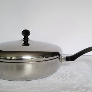 Made in USA 1970s 10 inch Mid Century Stainless Steel Skillet 1980s Cookware Stainless Frying Pan Farberware
