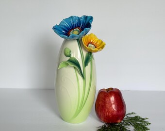 Franz Porcelain Hand Painted Signed Chinese Porcelain Brave New Hopes Poppy Vase # FZ03068, Missing Top Butterfly