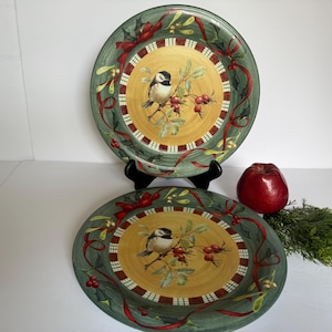 Lenox 2 Winter Greetings Everyday Chickadee Dinner Plates Designed by Catherine McClung