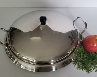 Vtg Paella Waterless Greaseless Large 14" Paella Stainless Steel Pan with Replacement Lid