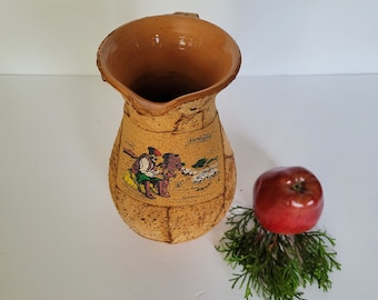 Jarra italiana vintage de terracota: corteza de corcho, pastor y ovejas