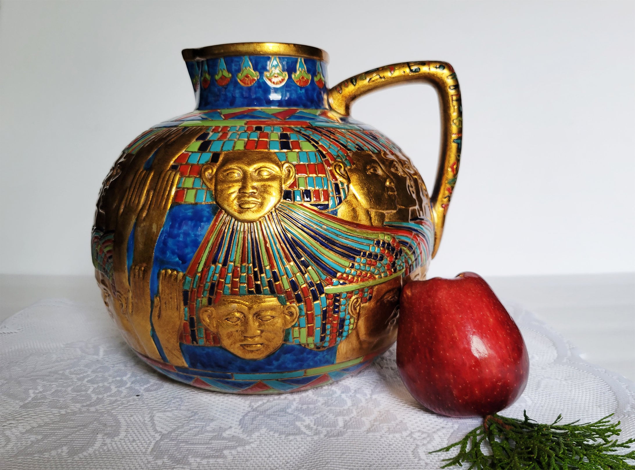 REDUCED Vtg Egyptian Style Veronese Jug Ceramic Pitcher, Collectible, Summit Collection 2002, CA