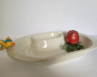 REDUCED Nora Fleming Pearl Dot Chip Dip Platter with Tropical Fish Mini, As Is