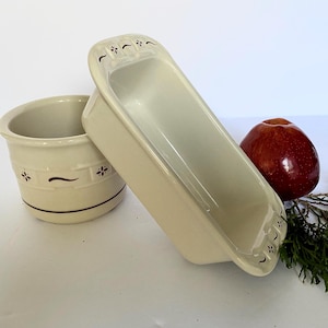 Longaberger 2 Pc Woven Traditions Pottery with Paprika Accents Crock & Mini Loaf Pan