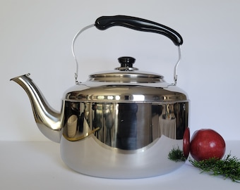 Living Art Stainless Steel Large 7 Quart Kettle with Wide Top Opening and Soft Lid Whistle