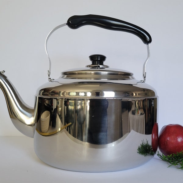 Living Art Stainless Steel Large 7 Quart Kettle with Wide Top Opening and Soft Lid Whistle