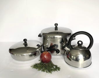Vtg Farberware Stainless Steel & Aluminum Clad 5 Pc Cookware Lot