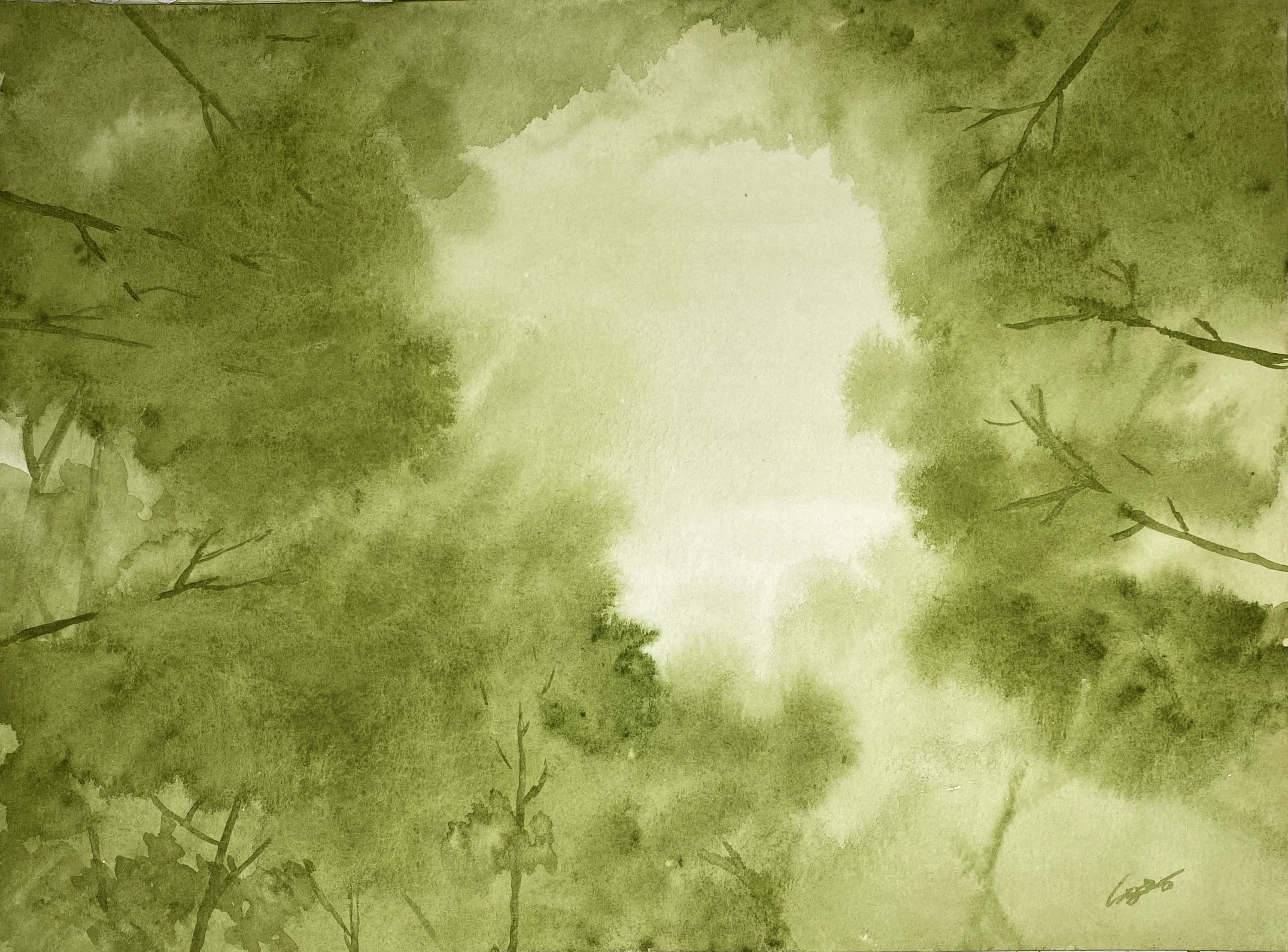 Green Forest Original Watercolor Painting Etsy Israel