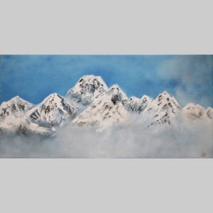 Snowcapped Mountains - original oil painting on stretched canvas 24&quot; x 12&quot;