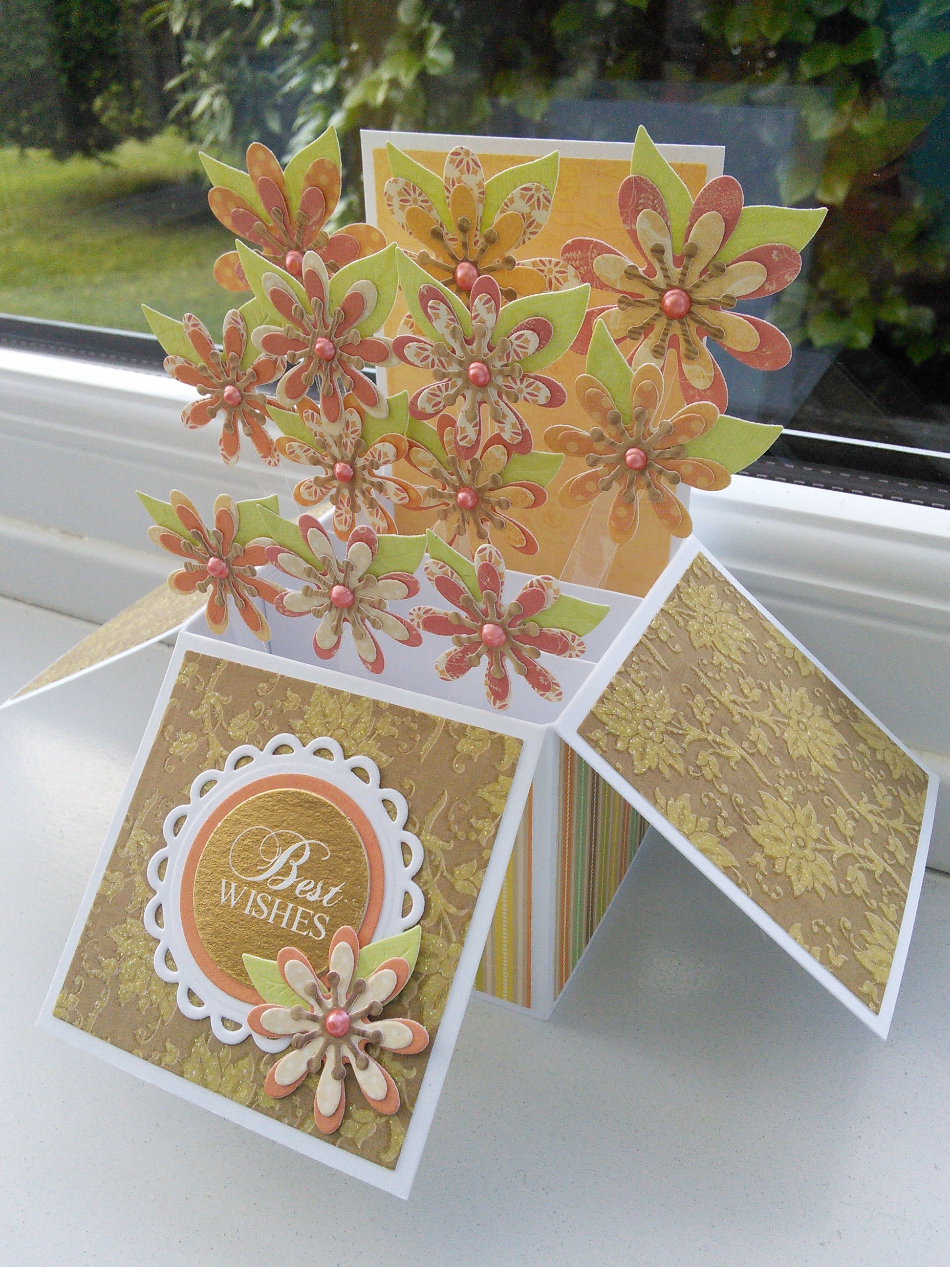 3D Popup flower box birthday card // Best Wishes // 3D Floral Etsy