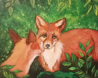 Mothers day, Glow in the Dark Painting, red fox painting, forest painting, Glowing forest, animal painting