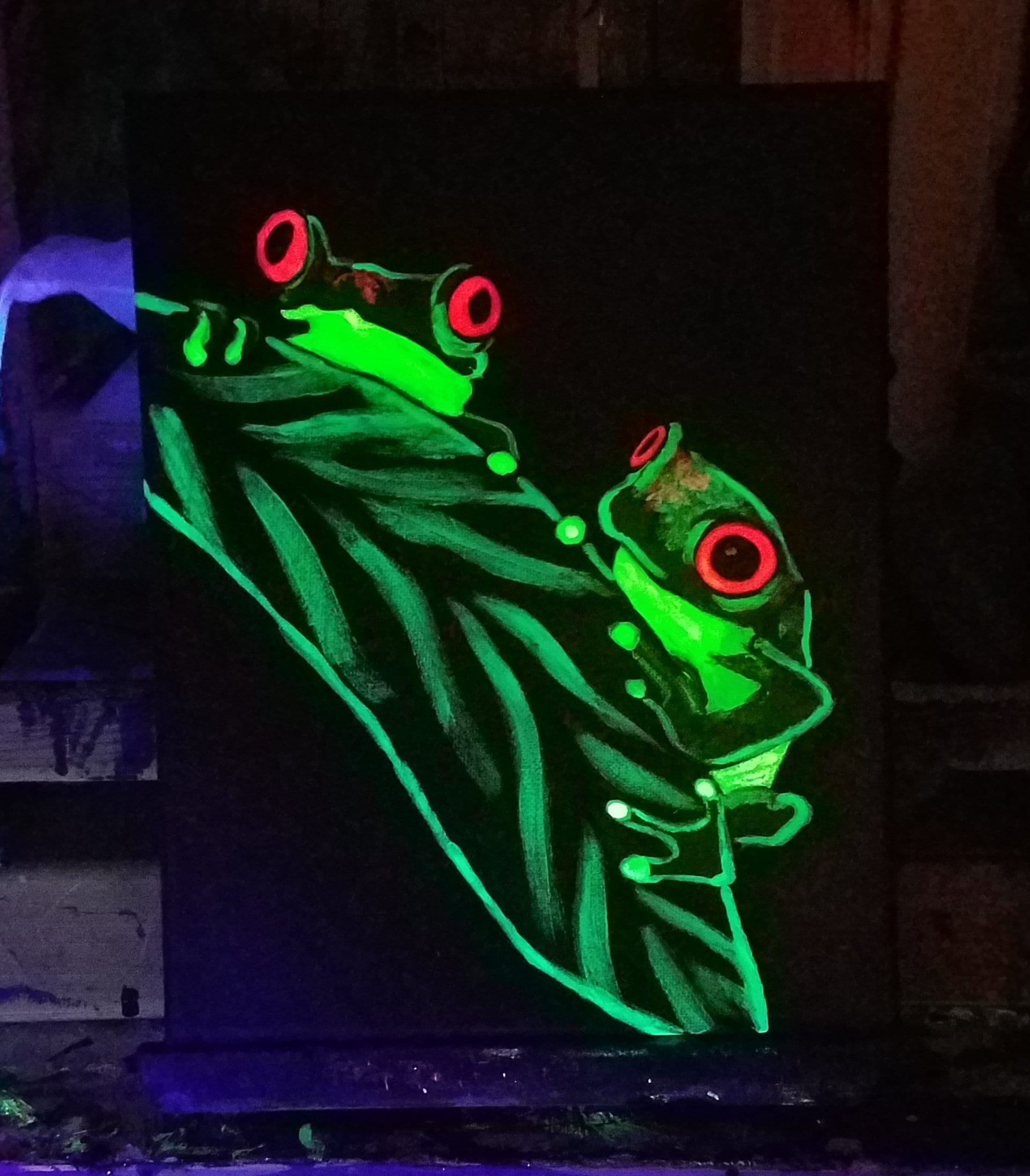 Glow in the Dark Painting, Frog painting, tropical frog decor, UV black-light Art